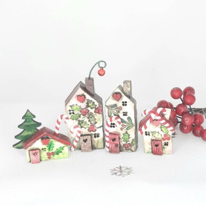 Candy cane miniature houses, tiny town, individual or set of four, handmade and unique