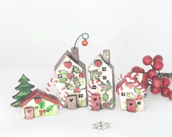 Candy cane miniature houses, tiny town, individual or set of four, handmade and unique