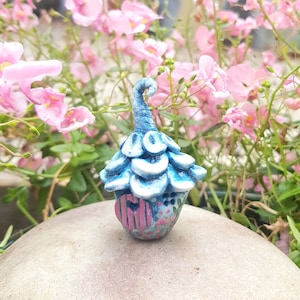 Flower fairy handmade house, shingle roof, hand painted flowers, clay ornament