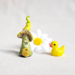 Ensemble de maison de fée fait main, avec marguerite et caneton miniature, cadeau de jardin de fées