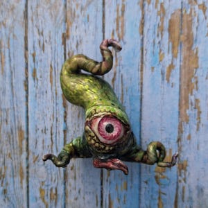 OOAK slank monster, originele 3D-illustraties, één oog, vreselijke tentakels, dribbeltong