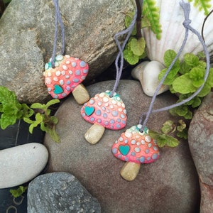 Magic mushroom, ombre toadstool heart decorations, handmade hanging fungi, fairycore decor