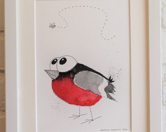 goudvink, vogelillustratie, aquarelvink, babyvogel, aquarelvogel, kinderkamerkunst, dierenkunst, vogeltekening