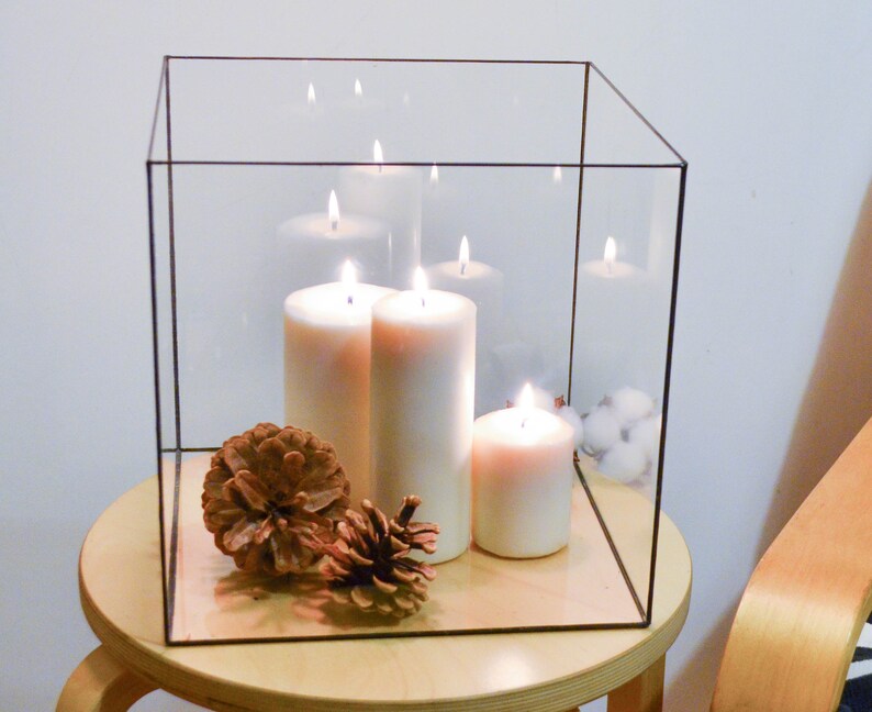 Glass cube 25 cm large candle holder. Modern wedding Etsy