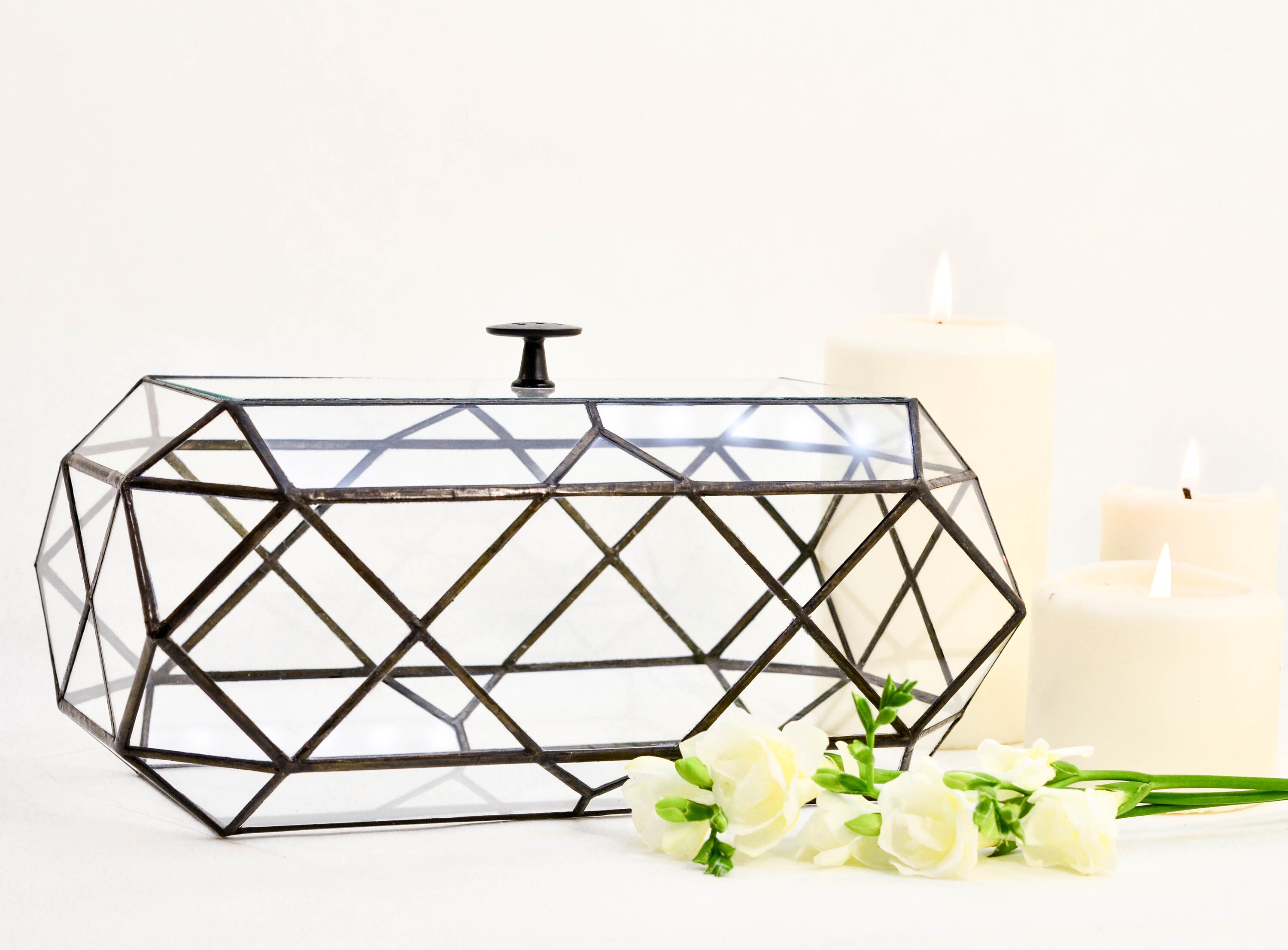 Glass wedding card box SQUARES with lid. Geometric glass Etsy