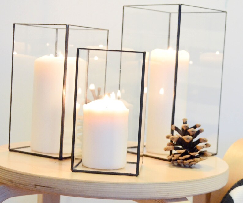 Set of 3 geometric glass candle holders Rectangles. Modern Etsy