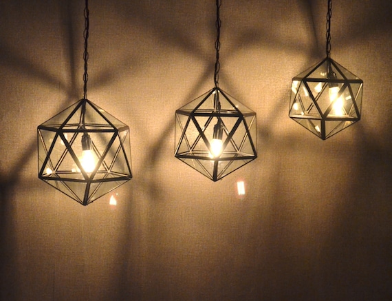 Hanging Lamp Icosahedron 3 Sizes Geometric Glass Image 0