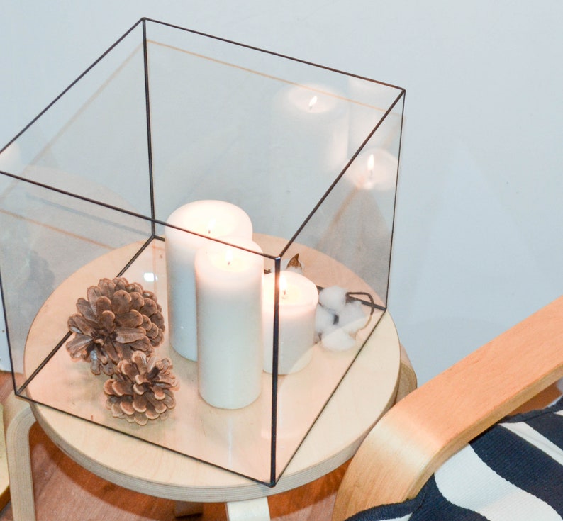 Glass cube 25 cm large candle holder. Modern wedding Etsy