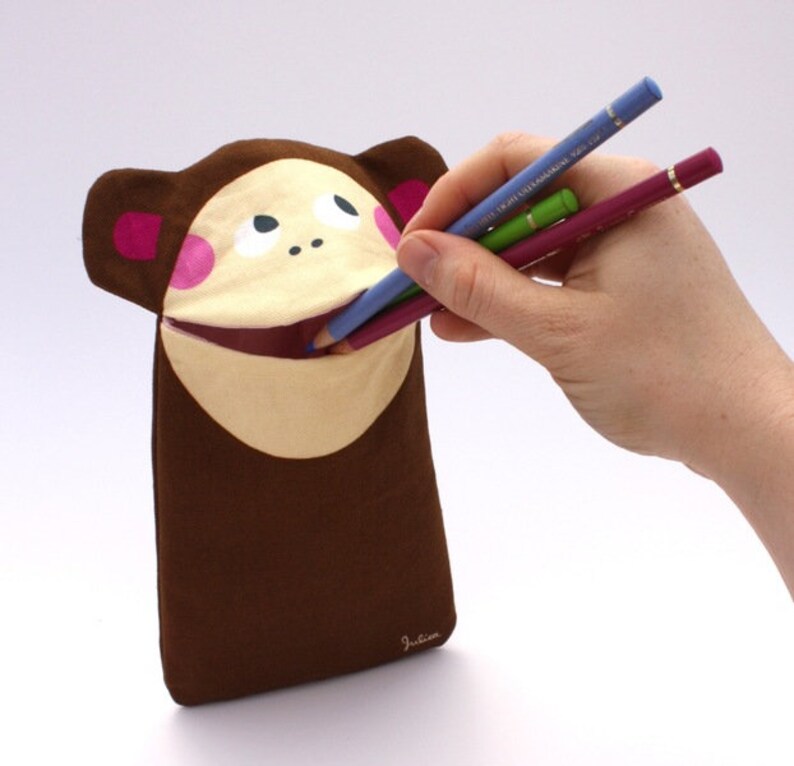 Pencil case monkey Alma in brown image 2