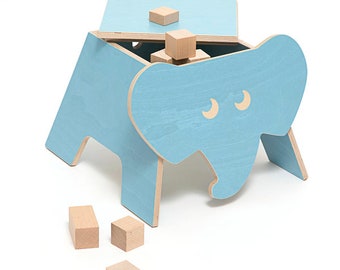 Children's stool elephant made of wood for the nursery with storage box