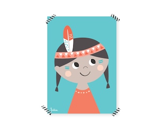 Nursery Poster Indians Girl A4