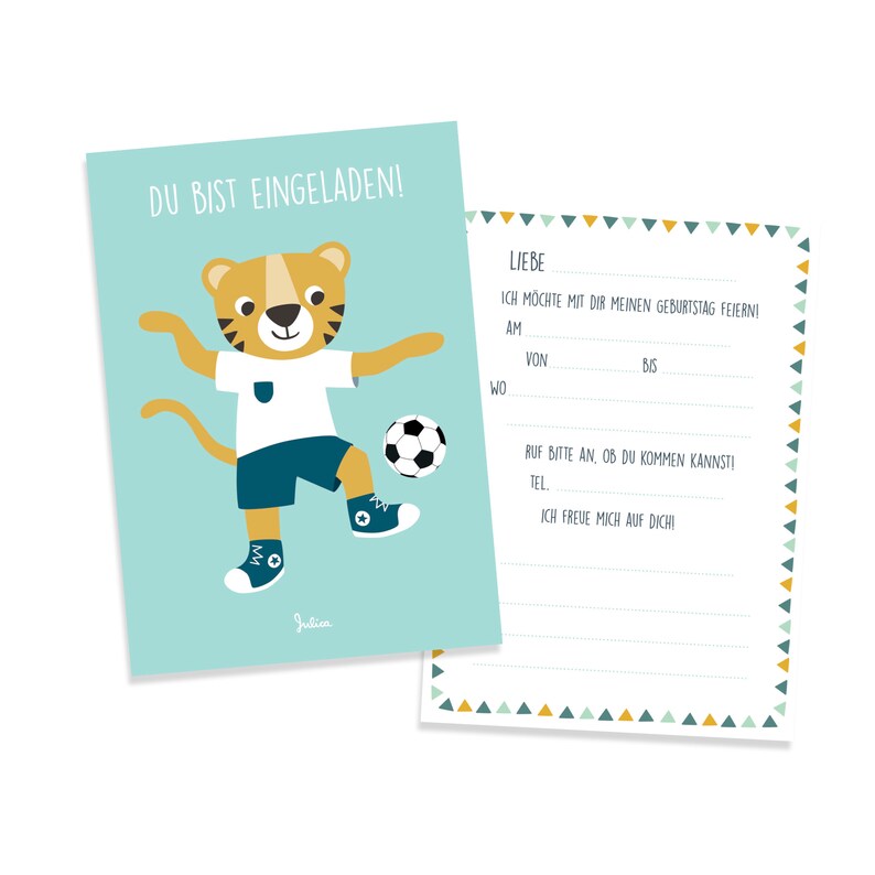 Julica Einladungskarten Kindergeburtstag Fußball Tiger 6er Set Bild 2