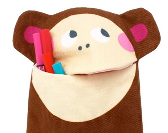 Pencil case monkey Alma in brown