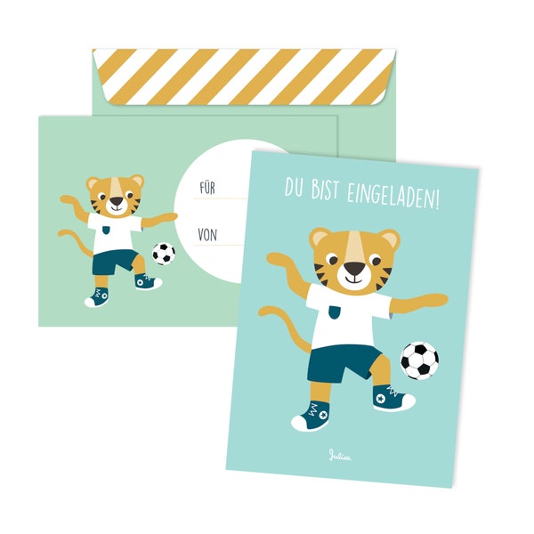 Julica Einladungskarten Kindergeburtstag - Fußball Tiger | 6er Set