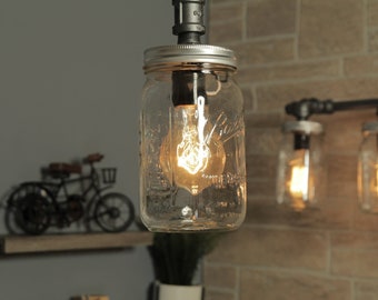 Farmhouse Lighting - Lighting - Mason Jar Light - Steampunk Lighting - Bar Light - Industrial Chandelier - Ceiling Light - FREE SHIPPING