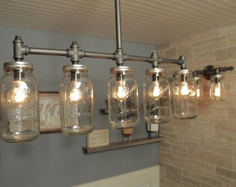 Industrial Lighting - Lighting - Mason Jar Light - Steampunk Lighting - Bar Light - Industrial Chandelier - Wall Light - FREE SHIPPING
