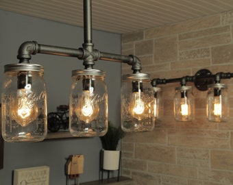 Farmhouse Lighting - Lighting - Mason Jar Light - Steampunk Lighting - Bar Light - Industrial Chandelier - Wall Light - FREE SHIPPING