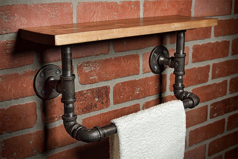 Industrial Bath Towel Rack Bathroom Shelf Home Decor Etsy