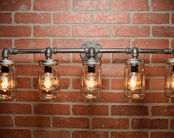 Farmhouse Lighting - Lighting - Mason Jar Light - Steampunk Lighting - Bar Light - Industrial Chandelier - Wall Light - FREE SHIPPING