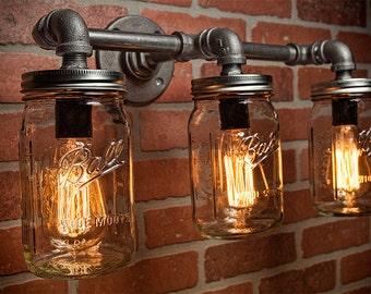 Farmhouse Lighting - Lighting - Mason Jar Light - Steampunk Lighting - Bar Light - Industrial Chandelier - Wall Light - FREE SHIPPING