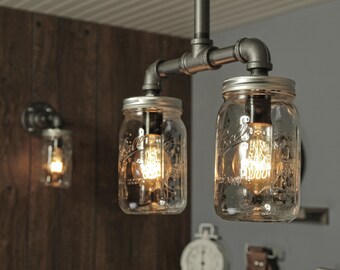 Farmhouse Lighting - Lighting - Mason Jar Light - Steampunk Lighting - Bar Light - Industrial Chandelier - Ceiling Light - FREE SHIPPING