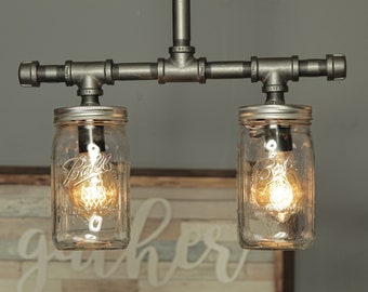 Mason Jar Light - Industrial Light - Edison Light - Rustic Light - Vanity Light - Ceiling Light - Steampunk Light - FREE SHIPPING