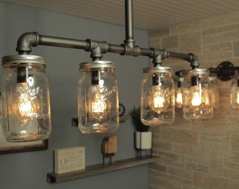 Farmhouse Lighting - Lighting - Mason Jar Light - Steampunk Lighting - Bar Light - Industrial Chandelier - Wall Light - FREE SHIPPING