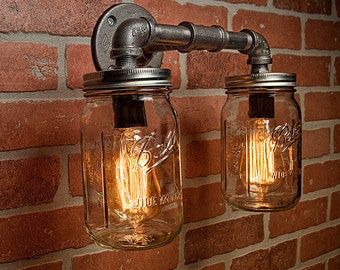 Farmhouse Lighting - Lighting - Mason Jar Light - Steampunk Lighting - Bar Light - Industrial Chandelier - Wall Light - FREE SHIPPING