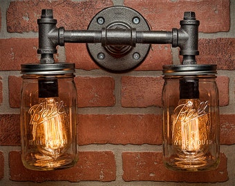 Industrial Lighting - Lighting - Mason Jar Light - Steampunk Lighting - Bar Light - Industrial Chandelier - Wall Light - FREE SHIPPING