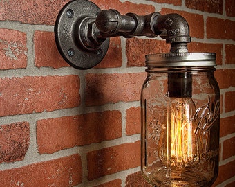Mason Jar Light - Vanity Light - Edison Light - Rustic Light - Industrial Light - Wall Light - Wall Sconce - Steampunk Light - FREE SHIPPING