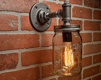 Industrial Lighting - Lighting - Mason Jar Light - Steampunk Lighting - Industrial Light - Sconce Light - Wall Light - FREE SHIPPING