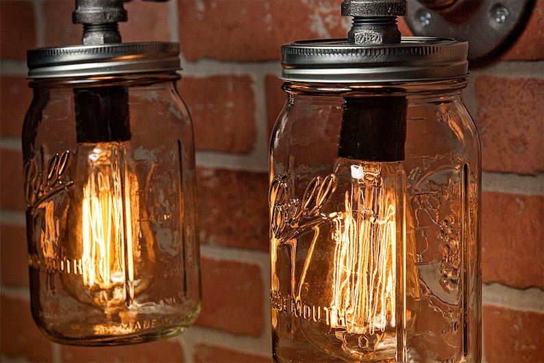 Mason Jar Light Industrial Light Edison Light Rustic | Etsy