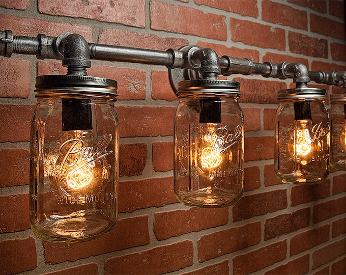 Featured listing image: Mason Jar Lights - Industrial Light - Edison Bulb - Rustic Light - Vanity Light - Wall Light - Wall Sconce - Steampunk Light - FREE SHIPPING