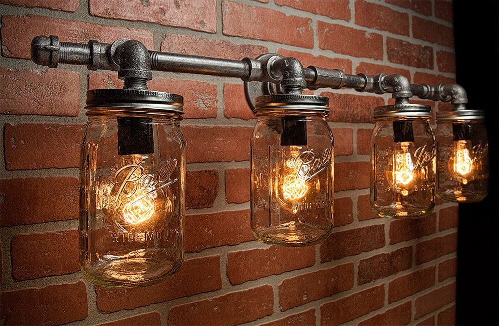 Mason Jar Lights - Industrial Light - Edison Bulb - Rustic Light