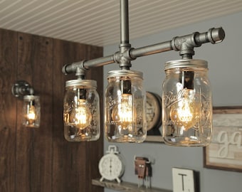 Mason Jar Light Fixture - Industrial Light -Light -Rustic Light -Vanity Light - Ceiling Light - Chandelier - Steampunk Light - FREE SHIPPING