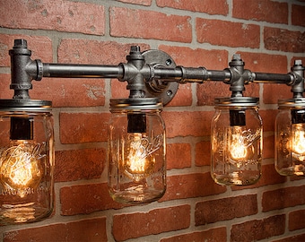 Industrial Lighting - Lighting - Mason Jar Light - Steampunk Lighting - Bar Light - Industrial Chandelier - Wall Light - FREE SHIPPING