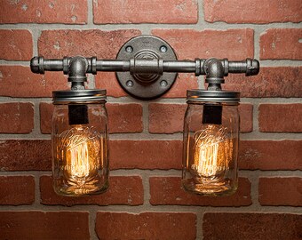 Mason Jar Light - Industrial Light - Edison Light - Rustic Light - Vanity Light - Wall Light - Wall Sconce - Steampunk Light - FREE SHIPPING