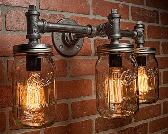 Industrial Lighting - Lighting - Mason Jar Light - Steampunk Lighting - Bar Light - Industrial Chandelier - Wall Light - FREE SHIPPING