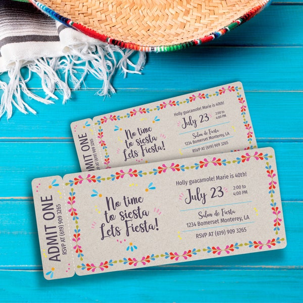 Mexican Fiesta Kermesse Ticket Invitation - Digital Download - Edit it yourself or we customize it for you! personal use only