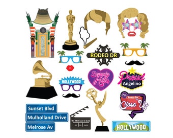 Hollywood digital photo booth party props instan download Printables DIY