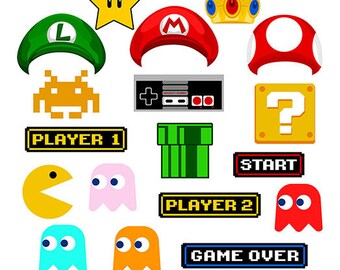 Gamer 90's digital photo booth party props instant download