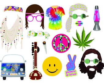 Hippie digital photo booth party props instant download