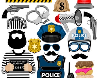 Police digital photo booth party props instant download