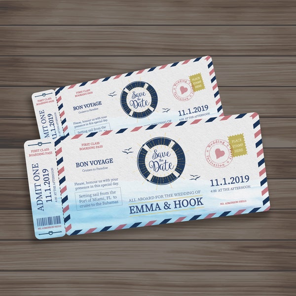 Boarding pass  Cruise Wedding Ticket or Birthday Invitation Digital Download, Edit it yourself or we customize it for you-Save the date!