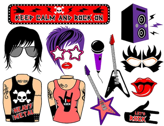 Rockstar Digital Photo Booth Party Props Instant Download 