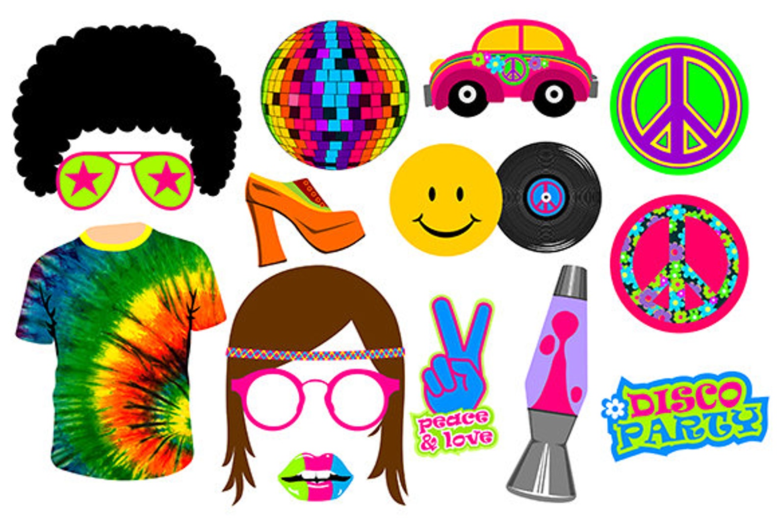 70's Digital Photo Booth Party Props Instant Download Hippie - Etsy