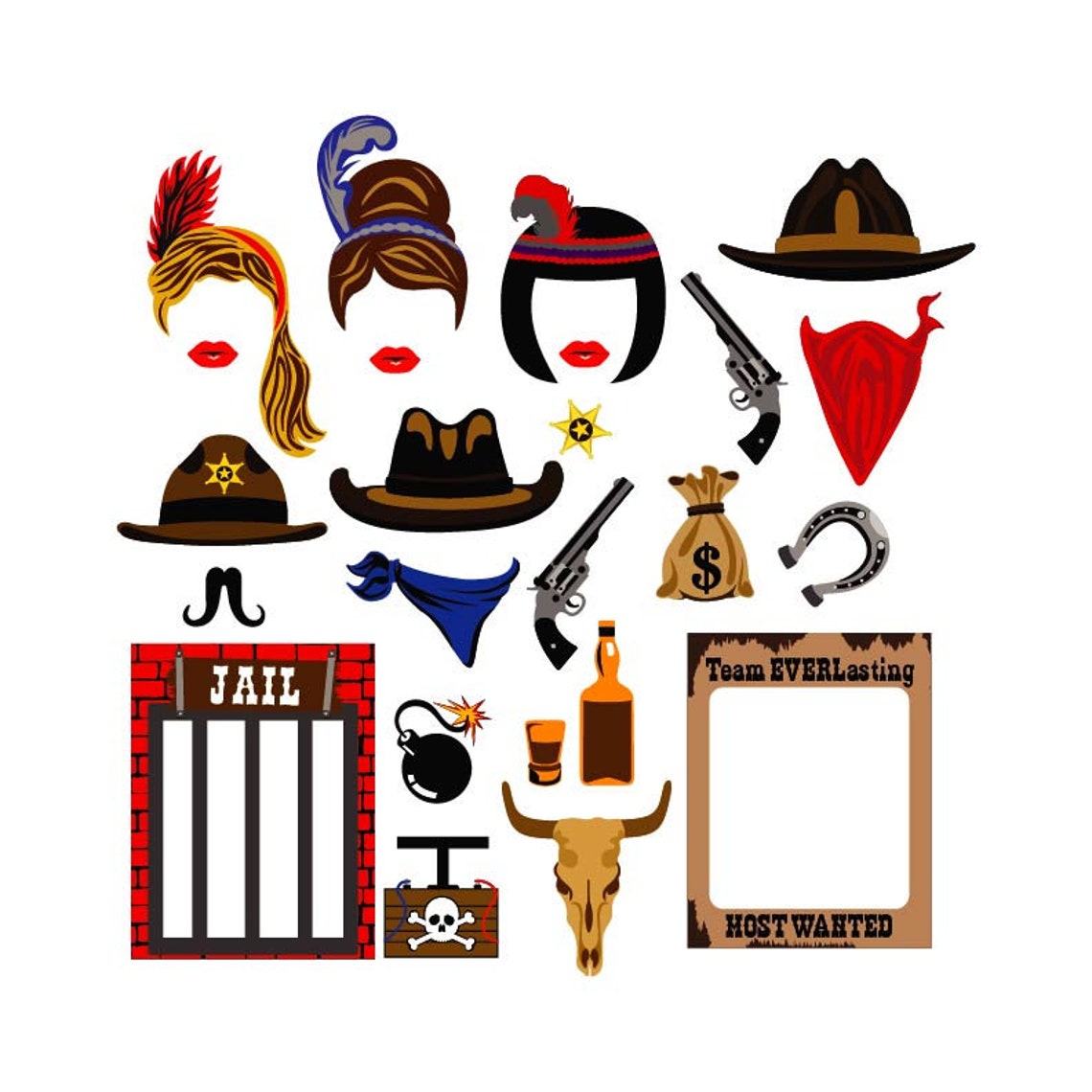 Cowboy Digital Photo Booth Party Props Instant Download - Etsy