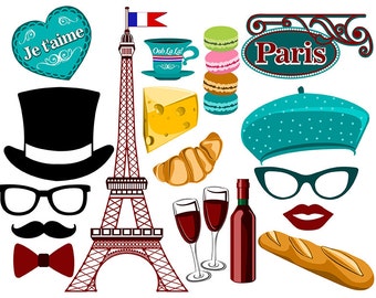 Paris digital photo booth party props instant download