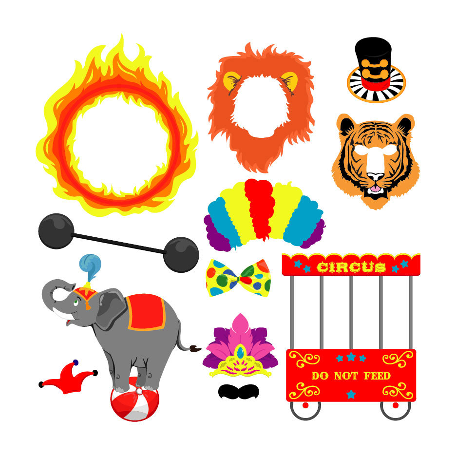 Circus digital photo booth party props instan download