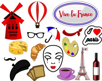 Paris digital photo booth party props instan download